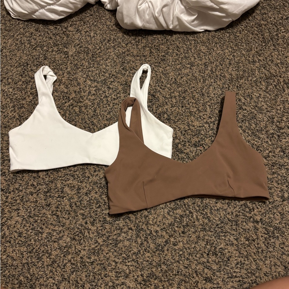 Alphalete White and Brown Sports Bras